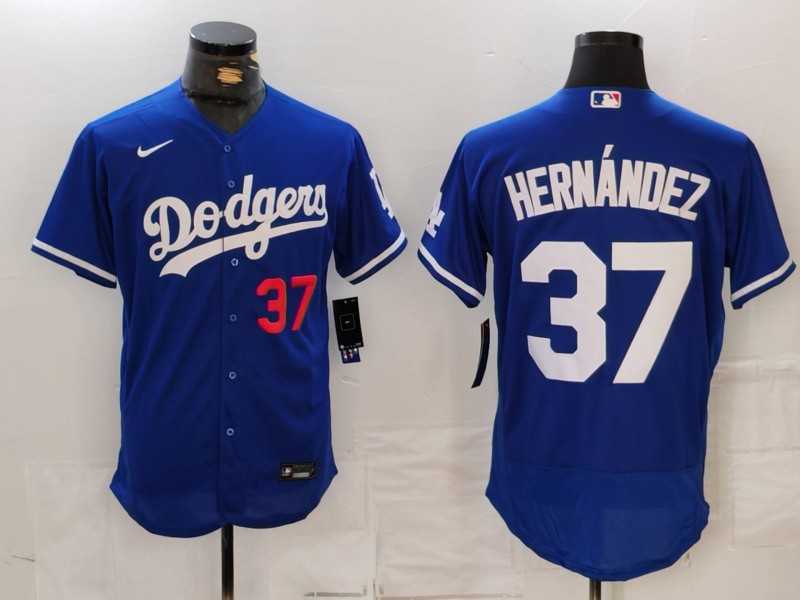 Mens Los Angeles Dodgers #37 Teoscar Hernandez Number Blue Flex Base Stitched Jersey